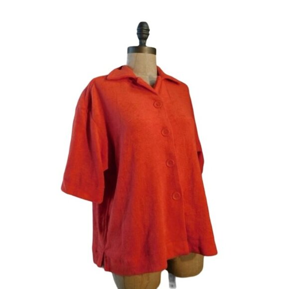 Gianni Bini Size XS Red Oversized Terrycloth Button Down Shirt NWT $69 - Picture 2 of 2